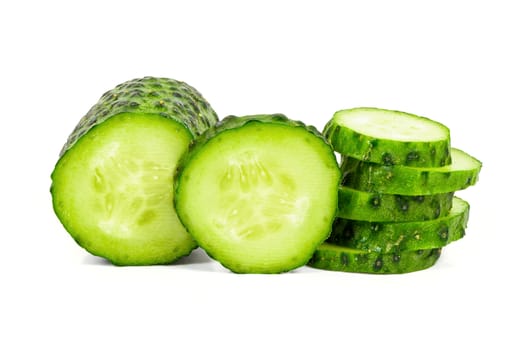 Sliced fresh cucumber isolated on white background with clipping path