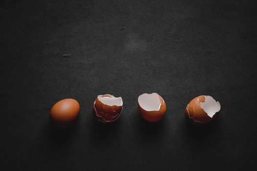 Egg shells in a row to show concept of social distancing and self isolation during the covid-19 pandemic