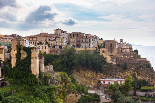 Aerial view of Pizzo town at the Tyrrhenian sea in Calabria, southern Italy