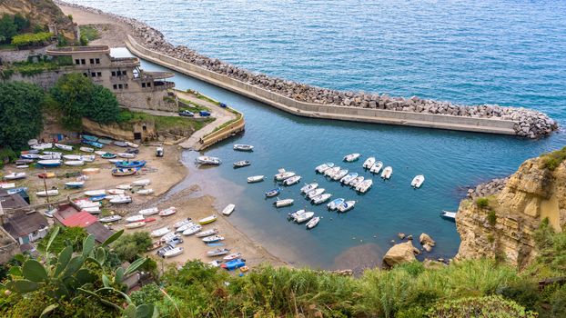 Aerial view of small boat pier in Pizzo, Calabria, Italy