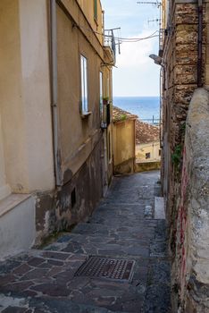 Traditional italian narrow street in the town of Pizzo in Calabria, southern Italy