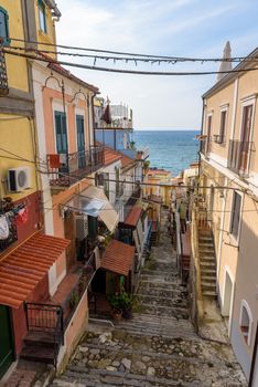 Traditional italian narrow street in the town of Pizzo in Calabria, southern Italy