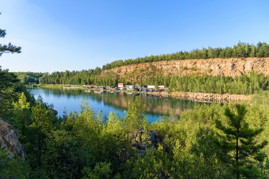 View of diving center called Koparki in an old quarry in Grodek park in Jaworzno, Poland