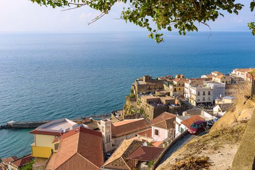 Aerial view of rooftops of Pizzo town in Calabria, southern Italy