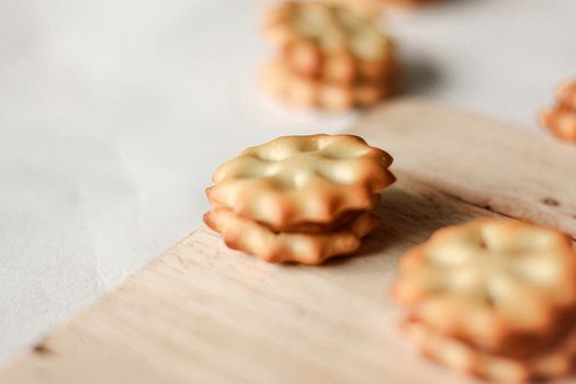 Close up of freshly baked cookies to show home cooking as way to promote mental health and cope with quarantine due to the covid-19 pandemic