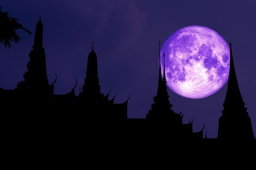 full cold moon on night sky and silhouette top buddhist temple, Elements of this image furnished by NASA