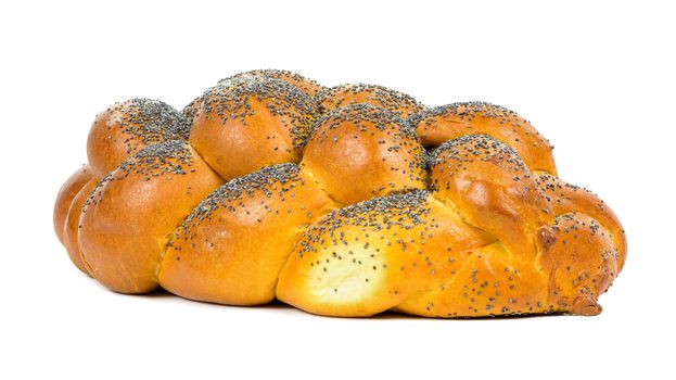 Fresh whole challah bread isolated on white background with clipping path