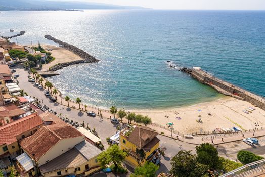 Aerial view of beach in Pizzo town, Calabria, Italy