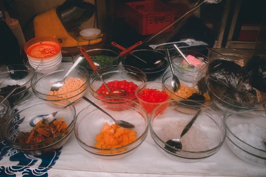 Pandan Jelly Dessert, Che Banh Lot or chendol, a popular sweet street food dessert in Thai and Vietnamese Cuisine