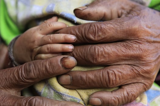 Closeup of loving family holding hands