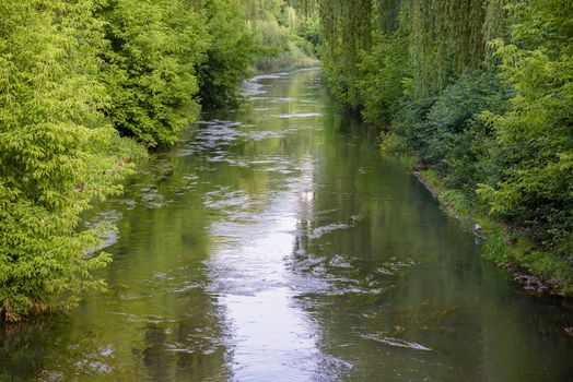 View of Brynica river on the border between Sosnowiec and Katowice cities, Poland