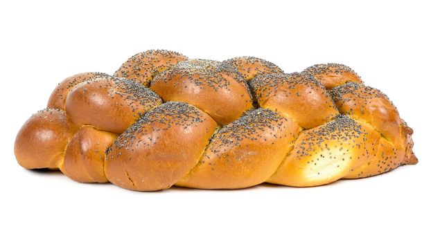 Fresh whole challah bread isolated on white background with clipping path