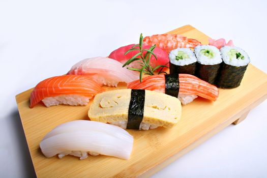 Sushi Moriawase (Mixed Sushi Platter) isolated on white background