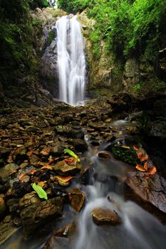 The beauty of Khlong Phrao Waterfall or Thap Chang Waterfall destination in Ngao waterfall national park, Chumphon, Thailand
