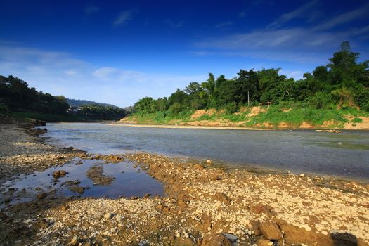 The scenery of life and nature at nam khan river, luang prabang, Laos