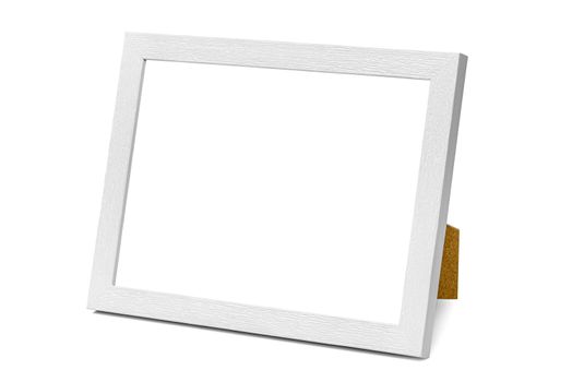 Vertical white wooden picture frame isolated on white background with clipping path