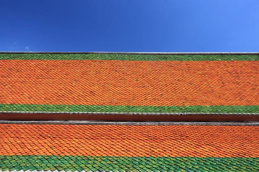 Roof of the temple at Wat Phra Chetuphon Vimolmangklararm in Bangkok, Thailand