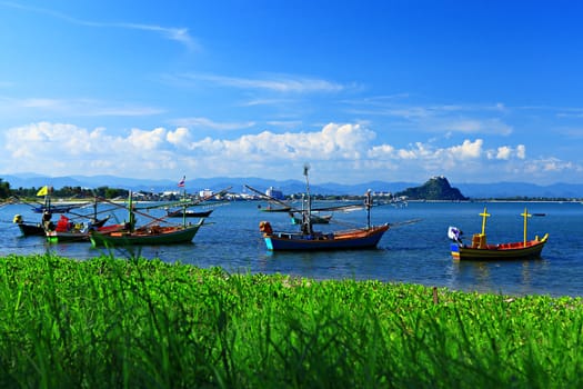 The scenery of ao prachuap khiri khan beach (prachuap bay) in Prachuap Khiri Khan, Thailand