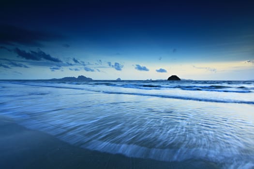 Beautiful sky on twilight time at Pakmeng Beach in Sikao District, Trang province Thailand