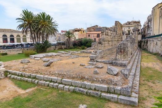 Ruins of the Temple of Apollo on Ortygia Island in Syracuse, Sicily, Italy