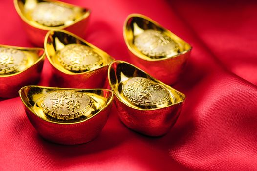 chinese gold ingot, chinese gold nugget. Chinese new year decoration concept.