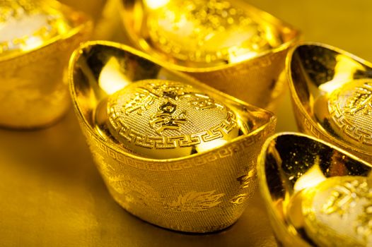 chinese gold ingot, chinese gold nugget. Chinese new year decoration concept.