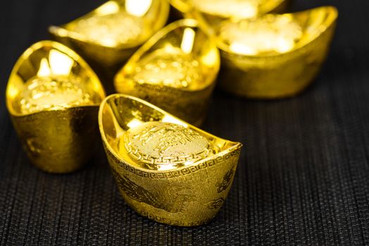 chinese gold ingot, chinese gold nugget. Chinese new year decoration concept.