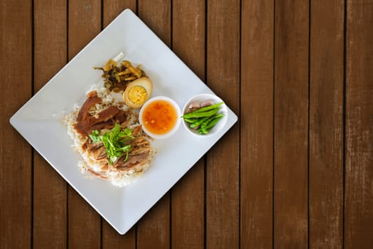 Stewed pork leg on rice with boiled egg