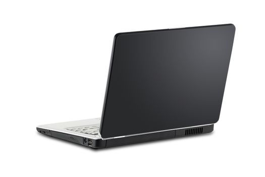 A laptop open rear view on white with clipping path