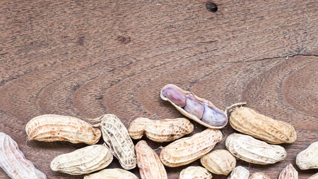 Boiled Peanuts on wooden table background.