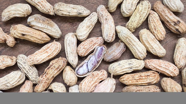 Boiled Peanuts on wooden table background.
