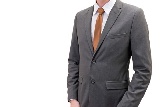 businessman in gray suit isolated on white background.