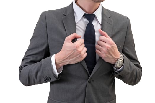 businessman in gray suit isolated on white background.