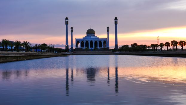 Sunset at Central Mosque, Songkhla, Thailand.