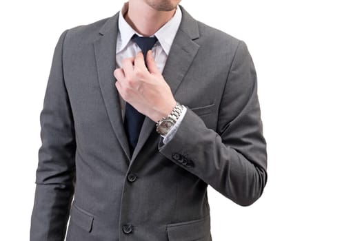 businessman in gray suit isolated on white background.