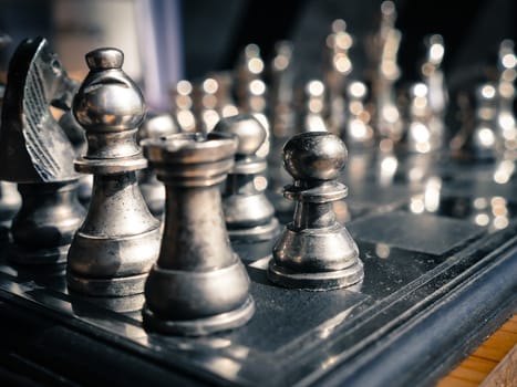 Chess pieces with chess board.Selective focus.retro filter.