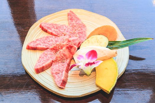 Raw beef slice for barbecue, Japanese food, Yakiniku