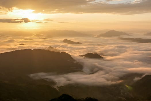 Landscape of sunshine on the morning mist at Phu Chee Fah,Chiangrai,Thailand