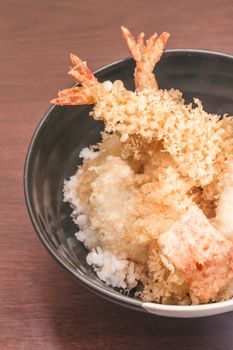 Tempura with rice in a bowl, Japanese food