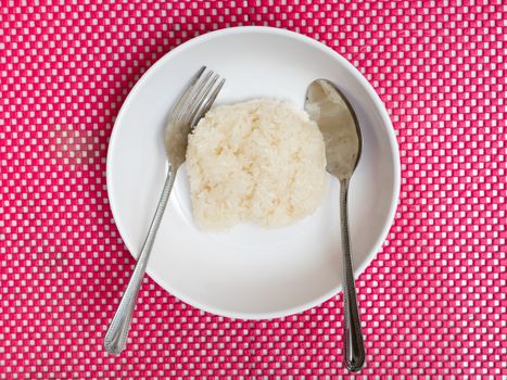 Top view of Sticky rice on dish,Thai local food