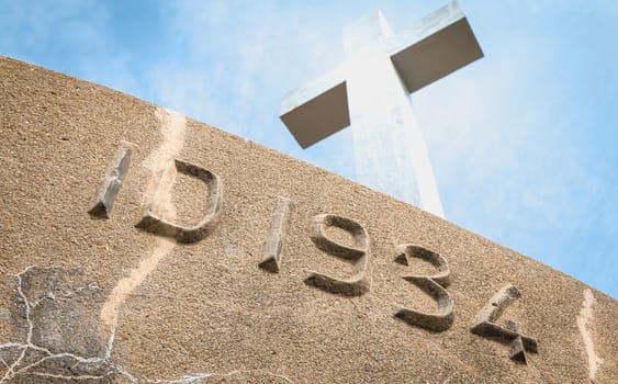 detail view on the Calvary of the sailors of the Pointe du Chatelet built in 1934 on the island of Yeu, France