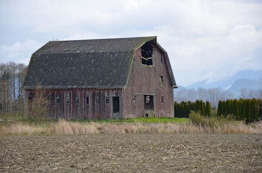 Old wooden abandoned barn on farm