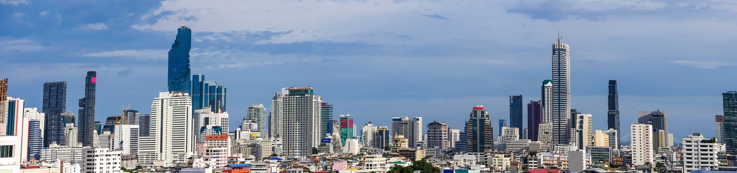 Panorama image - Modern building in business district at Bangkok city, Thailand.