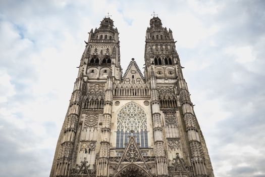 architectural detail of the Roman Catholic cathedral Saint Gatien in Tours, Indre et Loire, France