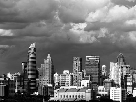 Modern building in business district at Bangkok city, Thailand. Black and White tone