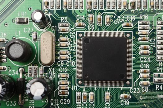 Computer circuit board, electronic technology background.