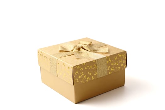 Golden gift box on a white background.