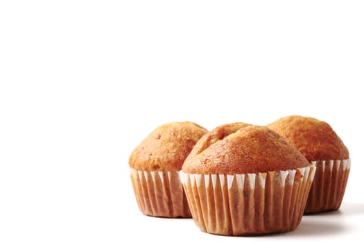 Banana cupcakes on a white background, Free space for text.