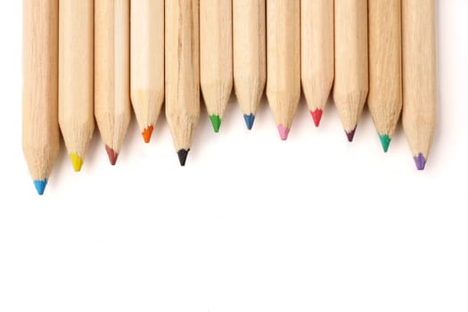 Color pencils on white background. Free space for text