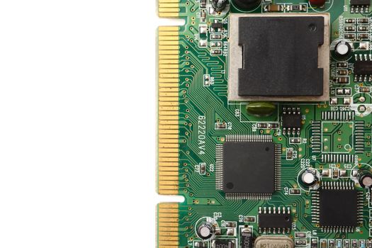 Computer circuit board, electronic technology on white background. free space for text